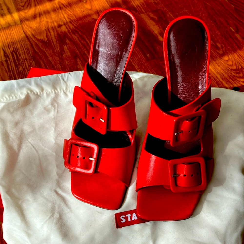 Staud 4 inch buckle high heel sandals size 36 tomato red